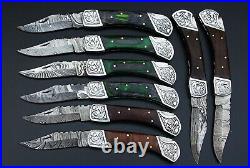 Custom Handmade Damascus Steel Back Lock Folding Pocket Knife 8-Pcs Lot 032