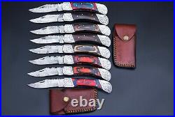 Custom Handmade Damascus Steel Back Lock Folding Pocket Knife 8-Pcs Lot 036