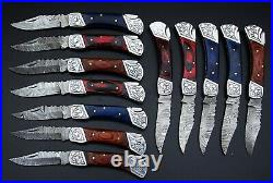 Custom Handmade Damascus Steel Back Lock Folding Pocket Knife12-Pcs Lot 011