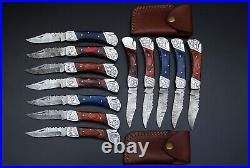Custom Handmade Damascus Steel Back Lock Folding Pocket Knife12-Pcs Lot 011