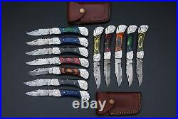 Custom Handmade Damascus Steel Back Lock Folding Pocket Knife12-Pcs Lot 015