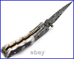 Custom & Handmade Damascus Steel Folding Knife Linear Lock Stag/antler