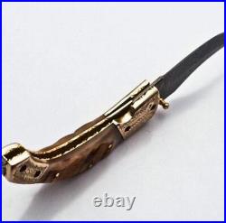 Custom Handmade Damascus Steel Folding Knife With Ram Horn Handle