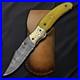 Custom-Handmade-Damascus-Steel-Folding-Knife-Yellow-Handle-with-Brass-Bolster-01-bbu