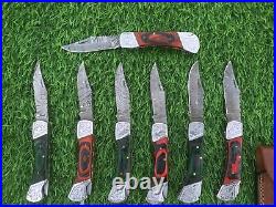 Custom Handmade Damascus Steel Folding Knives Lot Of 14 PCS