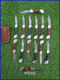 Custom Handmade Damascus Steel Folding Knives Lot Of 14 PCS