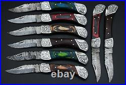 Custom Handmade Damascus Steel Folding Pocket Knife 8-Pcs Lot 035