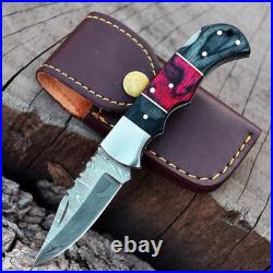 Custom Handmade Damascus Steel Folding Pocket Knife for Hunting, Camping