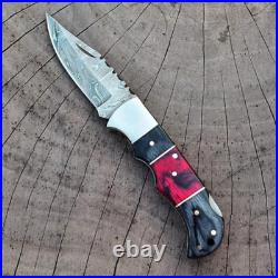 Custom Handmade Damascus Steel Folding Pocket Knife for Hunting, Camping