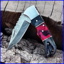 Custom Handmade Damascus Steel Folding Pocket Knife for Hunting, Camping