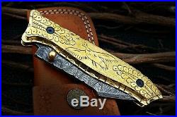Custom Handmade Damascus Steel Folding/pocket Knife With Engraved Brass Handel