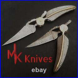 Custom Handmade Damascus Steel Leaf Pocket/folding Knife, Hand Forged Pocket/fol