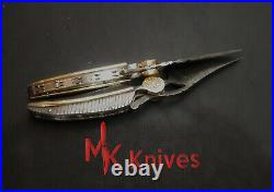 Custom Handmade Damascus Steel Leaf Pocket/folding Knife, Hand Forged Pocket/fol