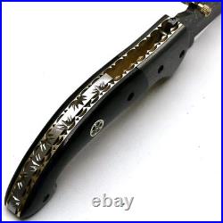 Custom Handmade Damascus Steel Pocket Folding Hunting Camping Knife Bull Horn