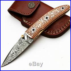 Custom Handmade Damascus Steel Pocket Folding Knife