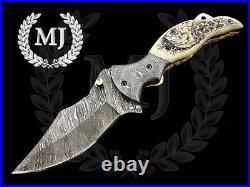 Custom Handmade Damascus Steel Pocket Folding Knife Hunting Camping Knife Luxury