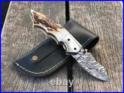 Custom Handmade Damascus Steel Pocket Knife Folding Blade /Hunting / Camping EDC