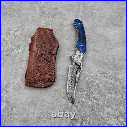 Custom Handmade Damascus Steel Pocket Knife Folding Blade Hunting Camping EDC