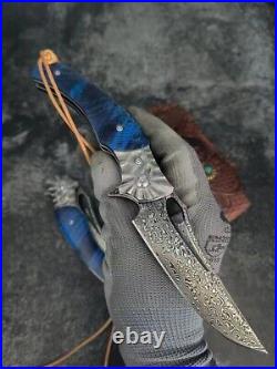 Custom Handmade Damascus Steel Pocket Knife Folding Blade Hunting Camping EDC