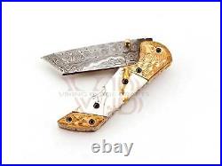 Custom Handmade Damascus Steel Pocket Knife Folding Blade /Hunting/Camping EDC