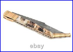 Custom Handmade Damascus Steel Pocket Knife Folding Blade stag handle