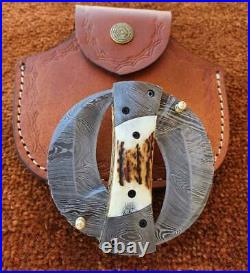 Custom Handmade Damascus Steel Stag Horn Handle Multi tool Folding Knife