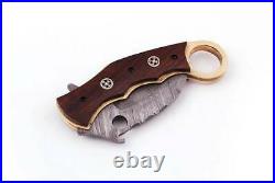 Custom Handmade Damascus steel Pocket Knife Hunting KARAMBIT Folding Knife Gift