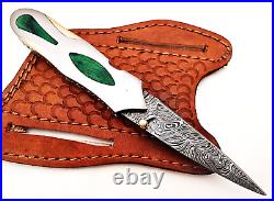Custom Handmade Damscus Pocket Folding Knife Colored Wood And Steel Handle
