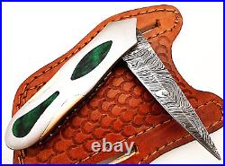 Custom Handmade Damscus Pocket Folding Knife Colored Wood And Steel Handle