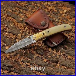 Custom Handmade Folding Blade Knife (Camel Bone Handle)