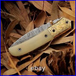 Custom Handmade Folding Blade Knife (Camel Bone Handle)