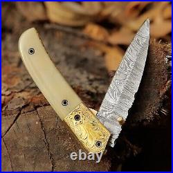 Custom Handmade Folding Blade Knife (Camel Bone Handle)