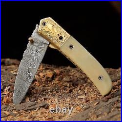 Custom Handmade Folding Blade Knife (Camel Bone Handle)