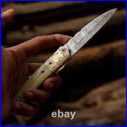 Custom Handmade Folding Blade Knife (Camel Bone Handle)