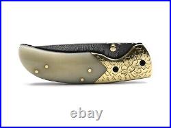 Custom Handmade Folding Blade Knife (Camel & Brass Guard Handle)