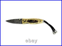 Custom Handmade Folding Knife (Black Obsidian Stone & Abalone Handle)