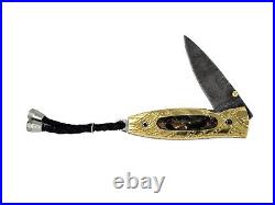 Custom Handmade Folding Knife (Black Obsidian Stone & Abalone Handle)