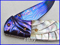 Custom Handmade Folding Knife Color Damascus Black Pearl Handle Pocket Folder