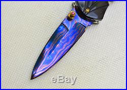 Custom Handmade Folding Knife Color Damascus Engraved Buffalo Horn Handle Scale