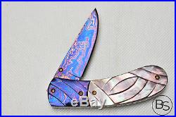 Custom Handmade Folding Knife Color Damascus Steel Engraved Black Pearl Handle