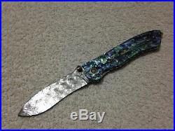 Custom Handmade Folding Knife Damascus Abalone Brass Swarowsky
