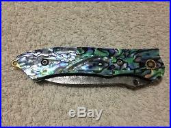Custom Handmade Folding Knife Damascus Abalone Brass Swarowsky