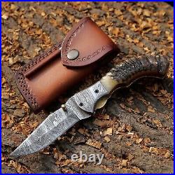 Custom Handmade Folding Knife / Pocket Knife (Ram Horn Handle)