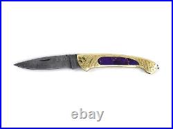 Custom Handmade Folding Knife (Turquoise Stone, Bronze & Epoxy Resin Handle)