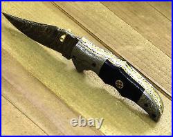 Custom Handmade Forged Damascus Steel Edc Pocket Folding Blade Knife + Sheath