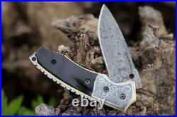 Custom Handmade Forged Damascus Steel Folding Pocket Knife 9.5 Blade + Sheath