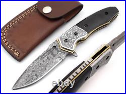 Custom Handmade Forged Damascus Steel Folding Pocket Knife 9.5 Blade + Sheath