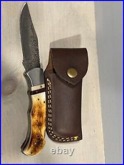 Custom Handmade Forged Damascus Steel Folding Pocket Knife Edc Wood Handle 670