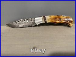Custom Handmade Forged Damascus Steel Folding Pocket Knife Edc Wood Handle 670