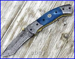 Custom Handmade Forged Damascus Steel Pocket Knife Edc Folding Blade + Sheath